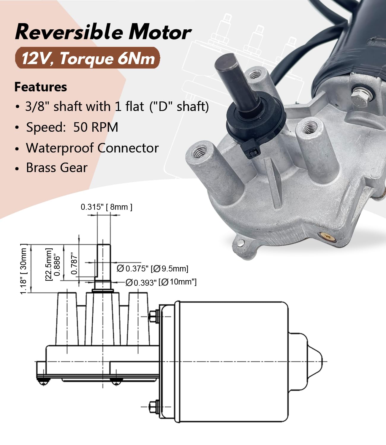 3/8" D Shaft 12V DC Reversible Electric Gear Motor 50 RPM with Toggle Switch Wire Kits L Bracket Forward and Reverse Motor Replaces PN01007-38