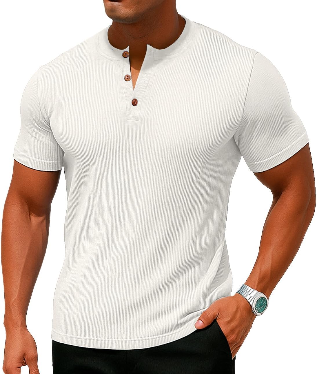 Sailwind Mens Muscle Henley Shirts Lightweight Workout T-Shirt Gym Tee Athletic Short Sleeve with Button - Image 2