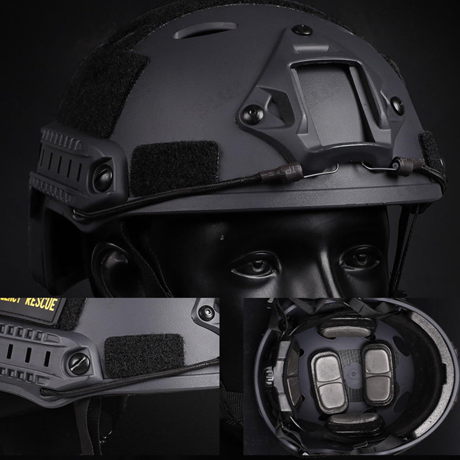 Conjunto de Casco Táctico Ajustable con Gafas Protectoras y Luces de Casco