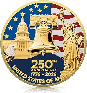 Upgrade 1.77-inch 250th Anniversary Coin for Gold American Flag and Liberty Bell Design Series Coins (1.77in-1PCS)