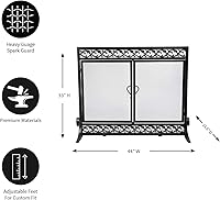 Vista 3 de Plow & Hearth - pantalla para chimenea de metal con espirales en negro 44 × 33 pulgadas puertas con bisagras magnéticas duales cubierta