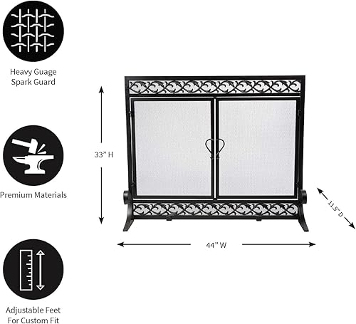 Miniatura 3 de Plow & Hearth Pantalla de metal para chimenea negra  44 pulgadas de ancho x 33 pulgadas de alto  Puertas magnéticas dobles con bisagras  Cubierta