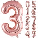 Rozi Decoration Rose Gold Number 3 Foil Balloon 16Inch 3rd Birthday Decor gallery image