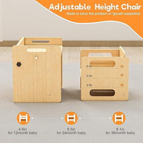Miniatura 3 de Acenova Montessori - Juego de mesa de destete y silla, mesa de madera para niños pequeños con gancho, muebles Montessori para leer, aperitivos,