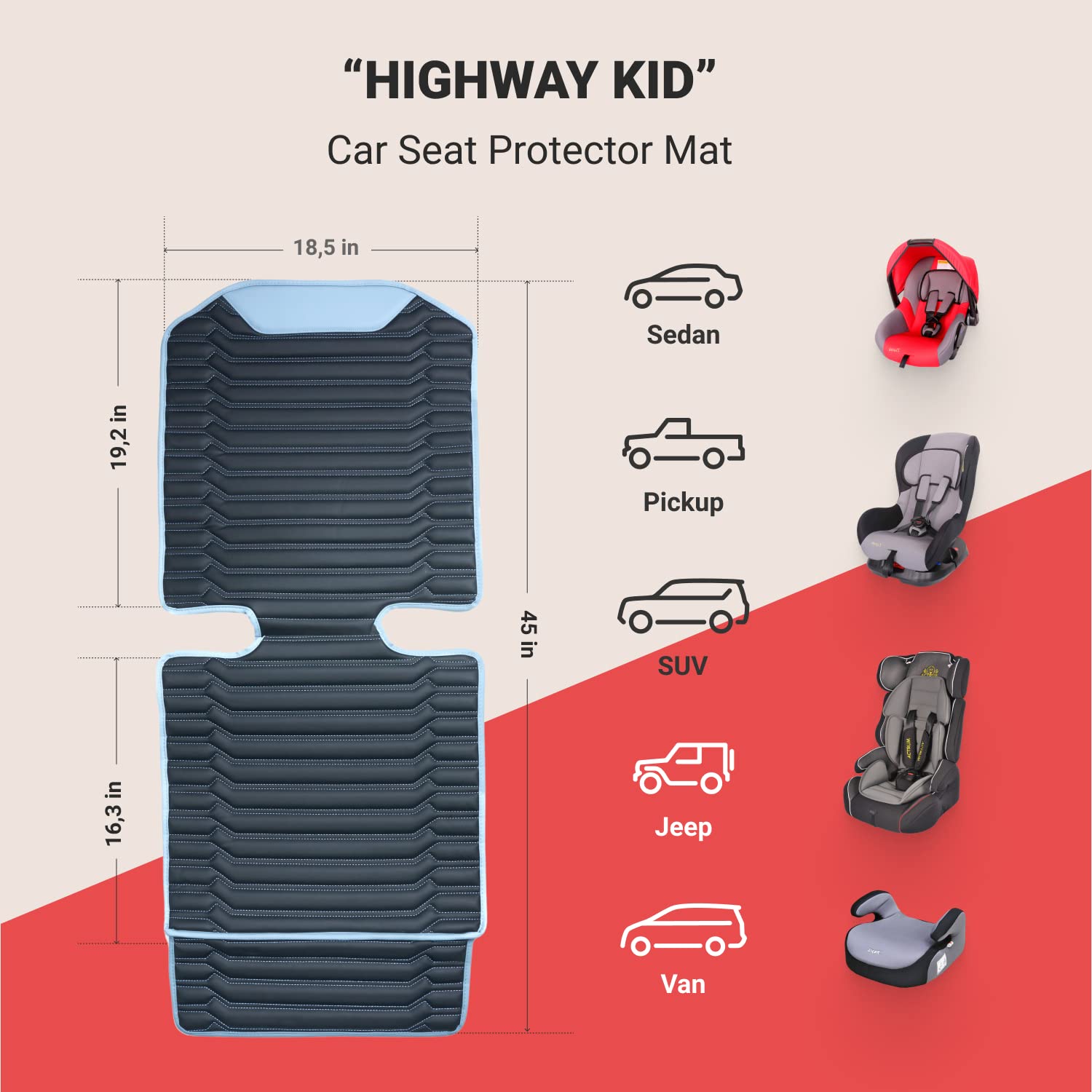 Owleys Car Seat Protector Mat 2pcs Blue - Waterproof & Non-Slip Car Protector for Child Seat from Dirt, Scratches and Stain - Cushion for Leather and Fabric Seats