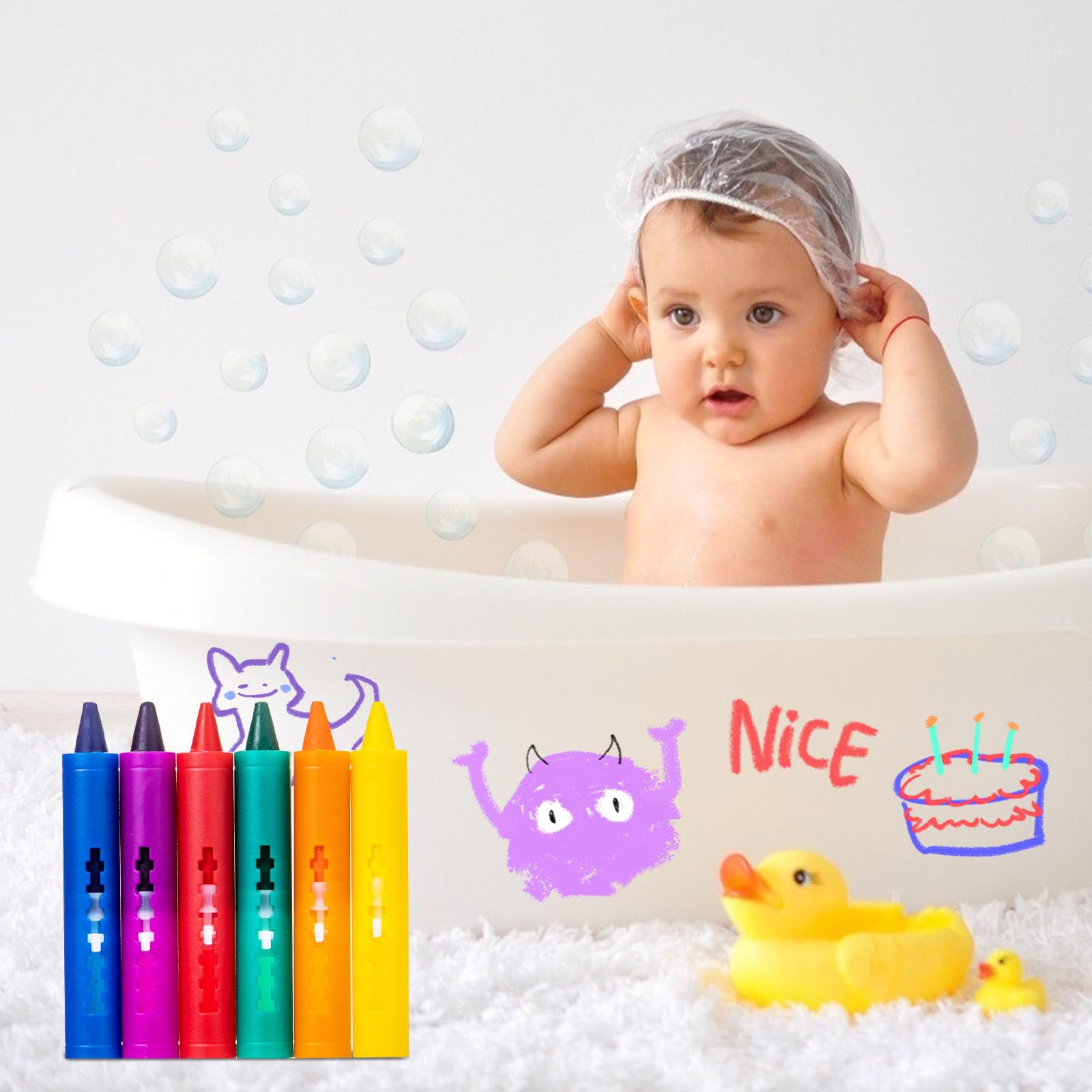 6 Color Washable Bath Crayon Pen for Colorful with Holder Toddler Art Drawing Coloring Doodling Bathroom — view 7