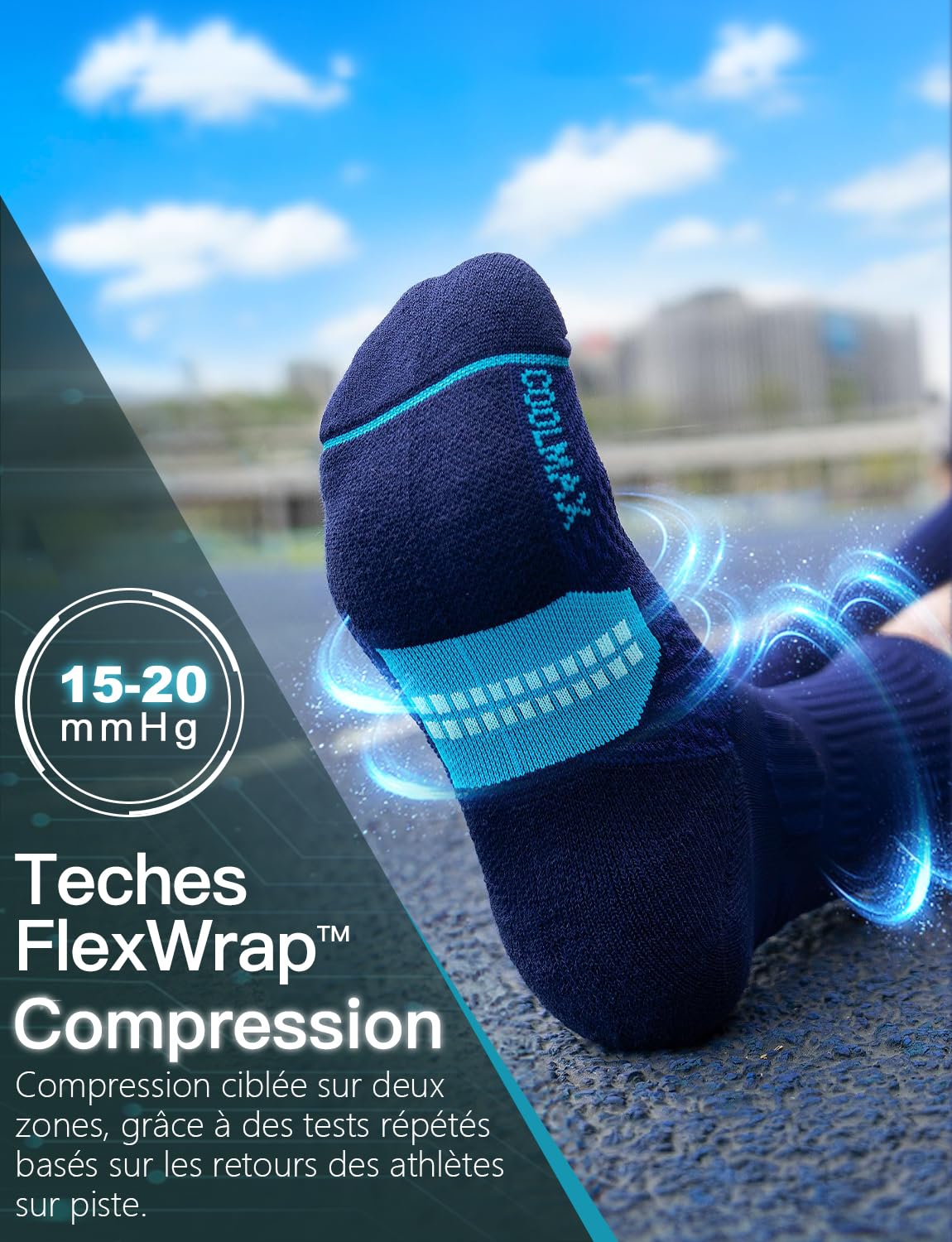 Juclise Chaussettes de course à pied en bambou Coolmax pour homme, compression, évacuation de l'humidité