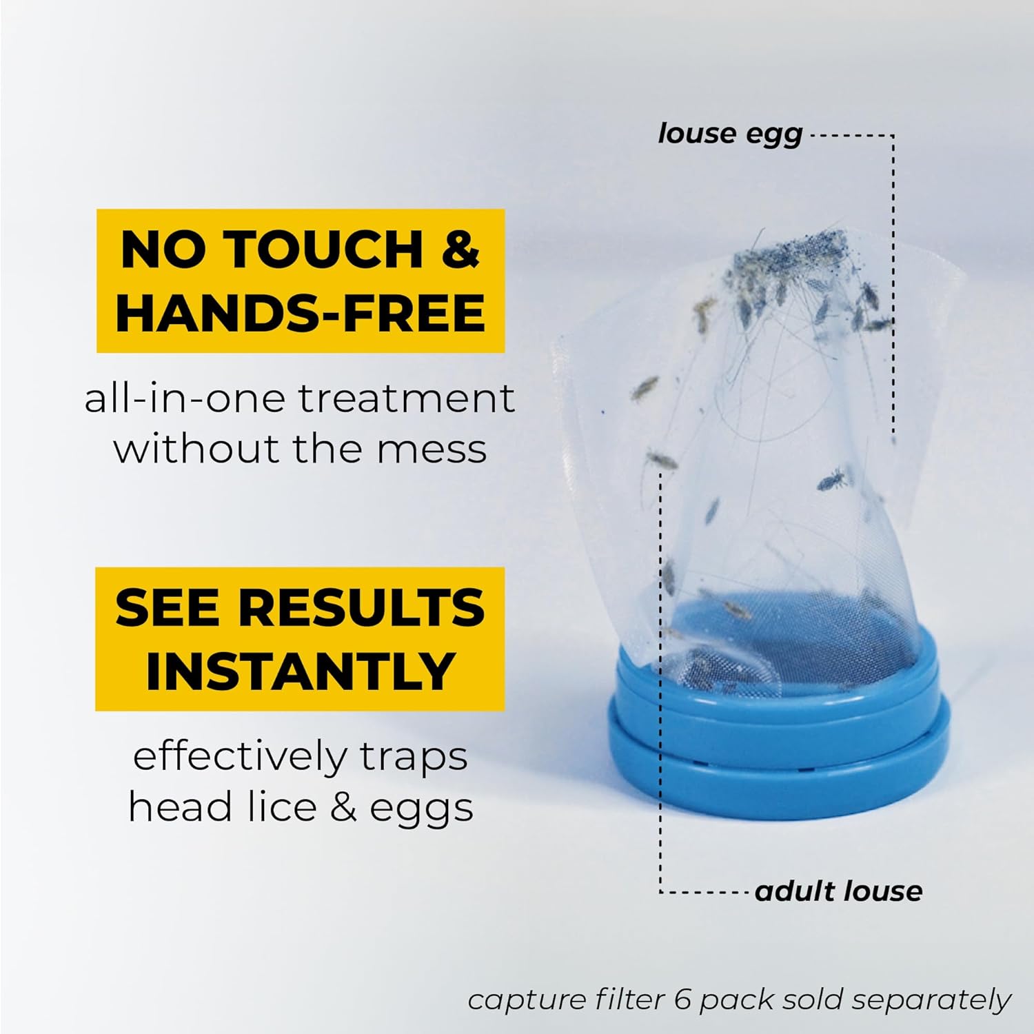 A1 Rechargeable Chemical-Free Lice Removal Electric Comb, Pack of Refill Filters, Natural Head Lice Solution for Children & Adults, Electric Lice Vacuum Comb, for All Hair Types, Gentle Lice Care