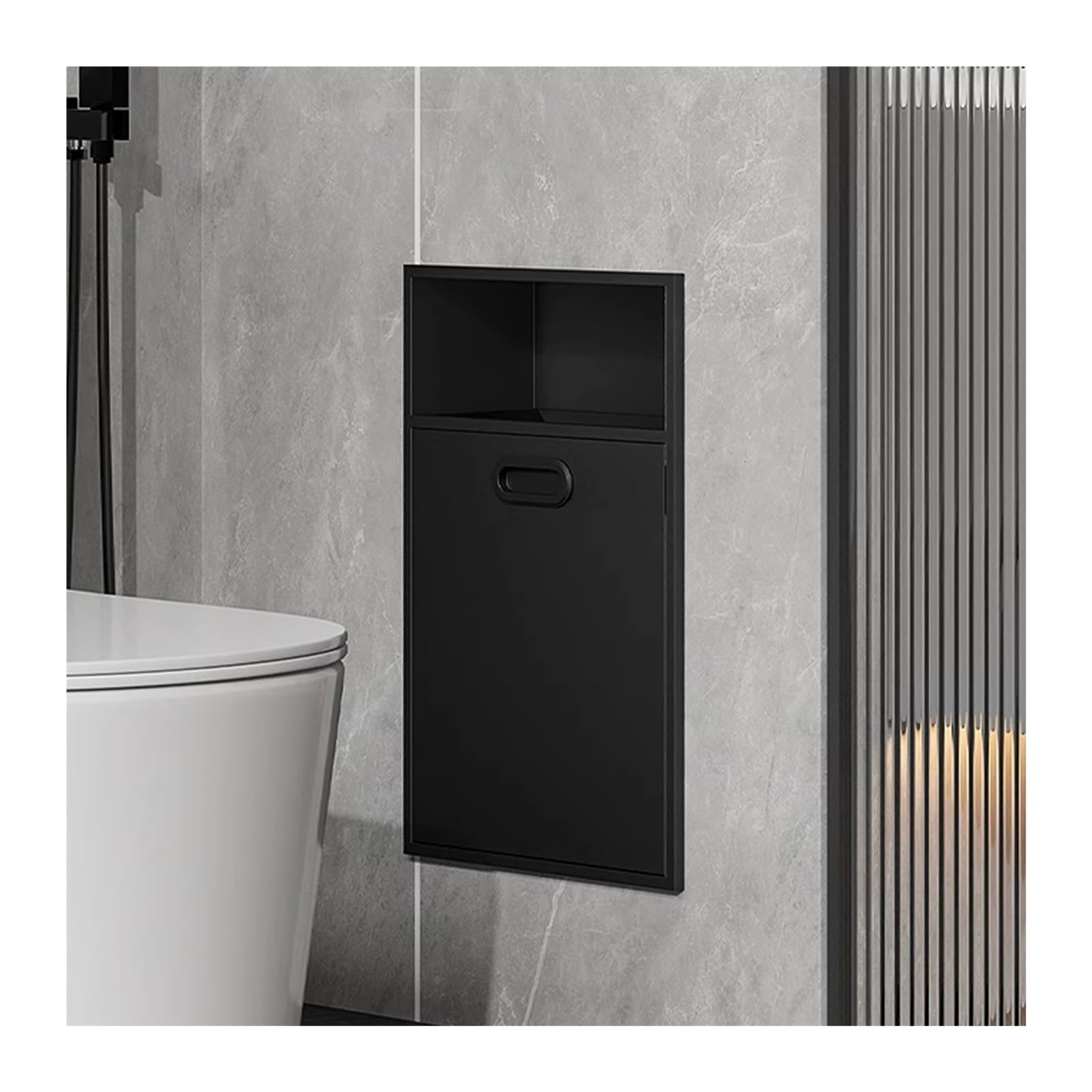 GLJTUO Waterproof Stainless Steel Shower with Black Recessed Shelf & Built-in Trash Can, Modern Bathroom nizer, Space-Saving Design, & Slish Solut.,Nero-30x50x14CM