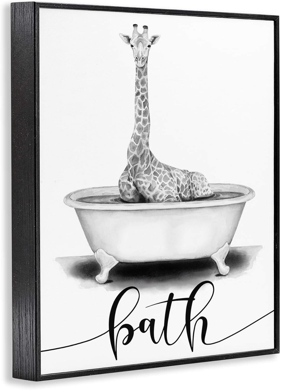 Stupell Industries 'Giraffe Bathtub with Bath Text', Framed Giclee Art, Black, 11 x 14