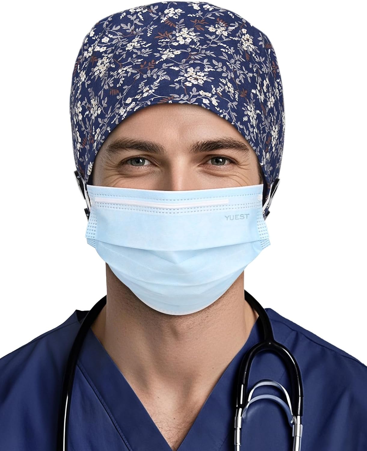 Adjustable Scrub Caps for Women Men - 4 Mask Attachment Buttons & Satin Lined Scrub Caps - Image 6
