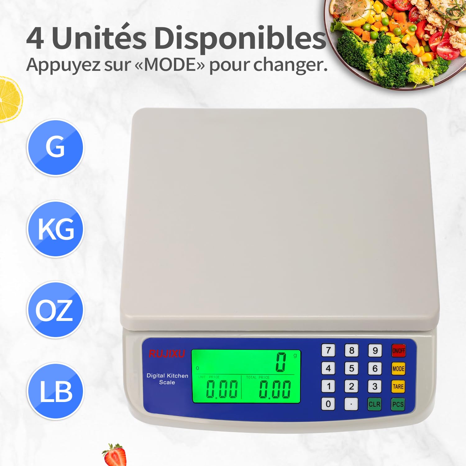 Balance de cuisine électronique 30 kg Balance alimentaire numérique avec écran LCD inclus adaptateur secteur 6 V (Size : 30kg/1g)