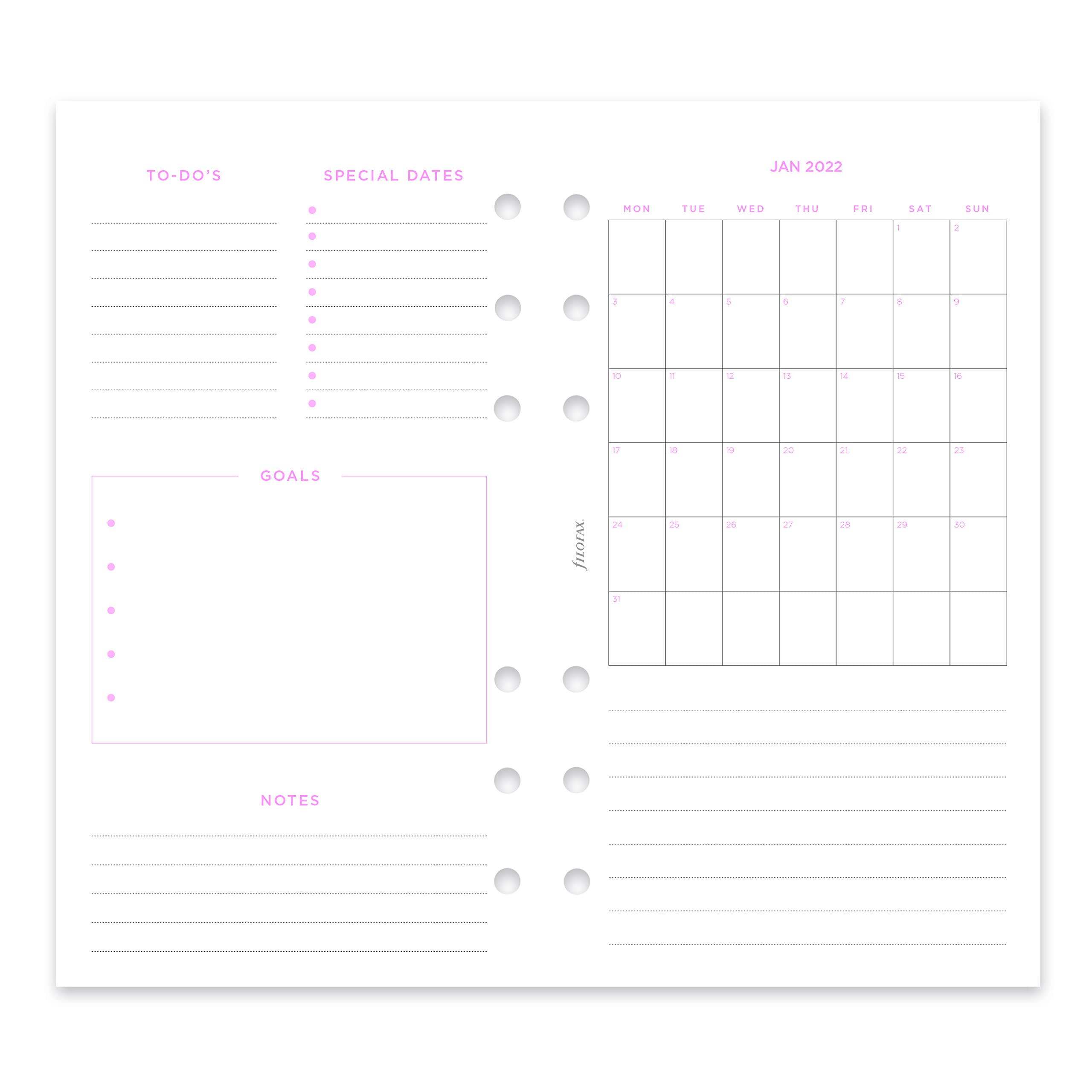 Filofax C68491-22 Recharge pour agenda semainier Motif confettis