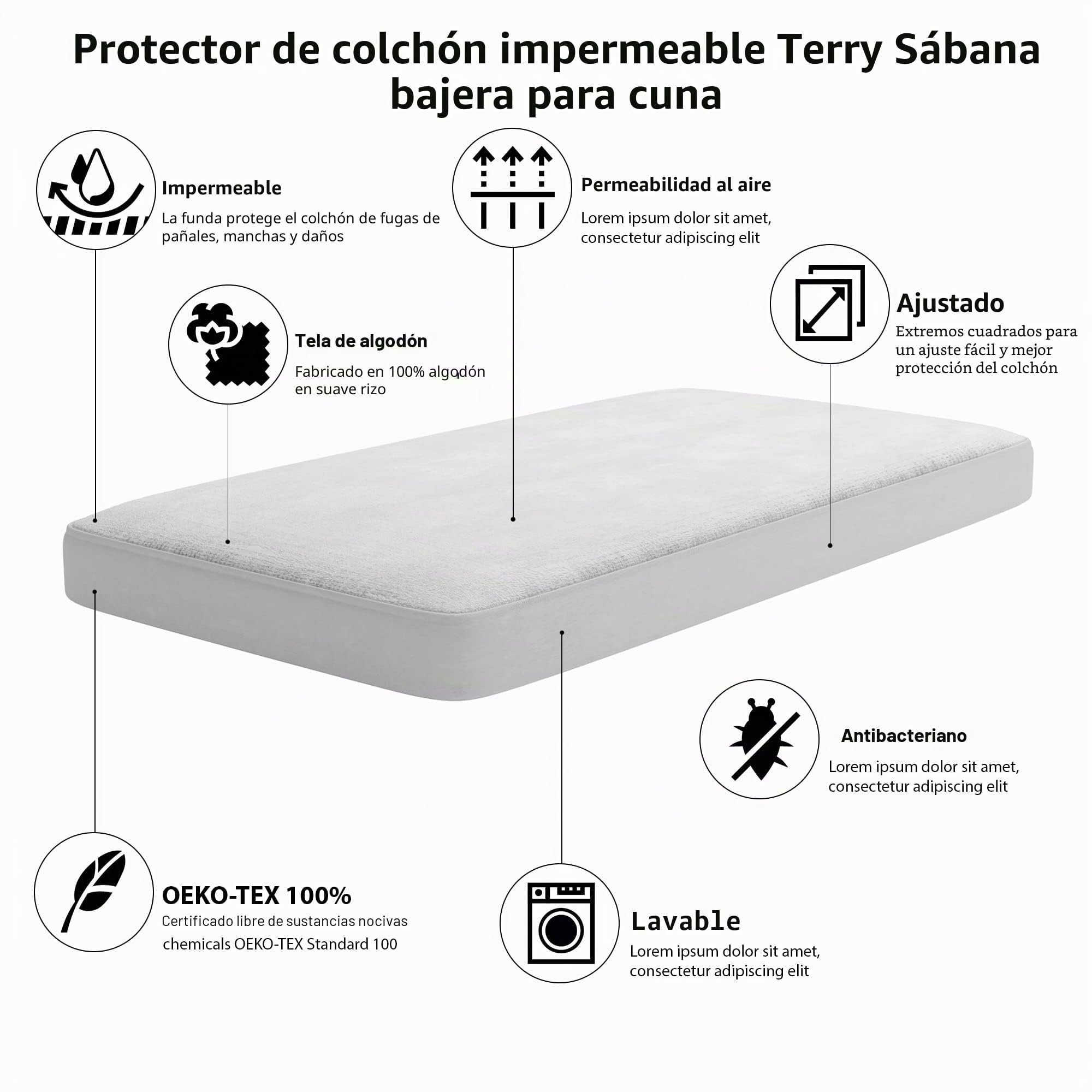 Love For Sleep Jacob - Cuna blanca con cajón de 120 x 60 cm con colchón y funda, barrera de seguridad de madera, funda protectora