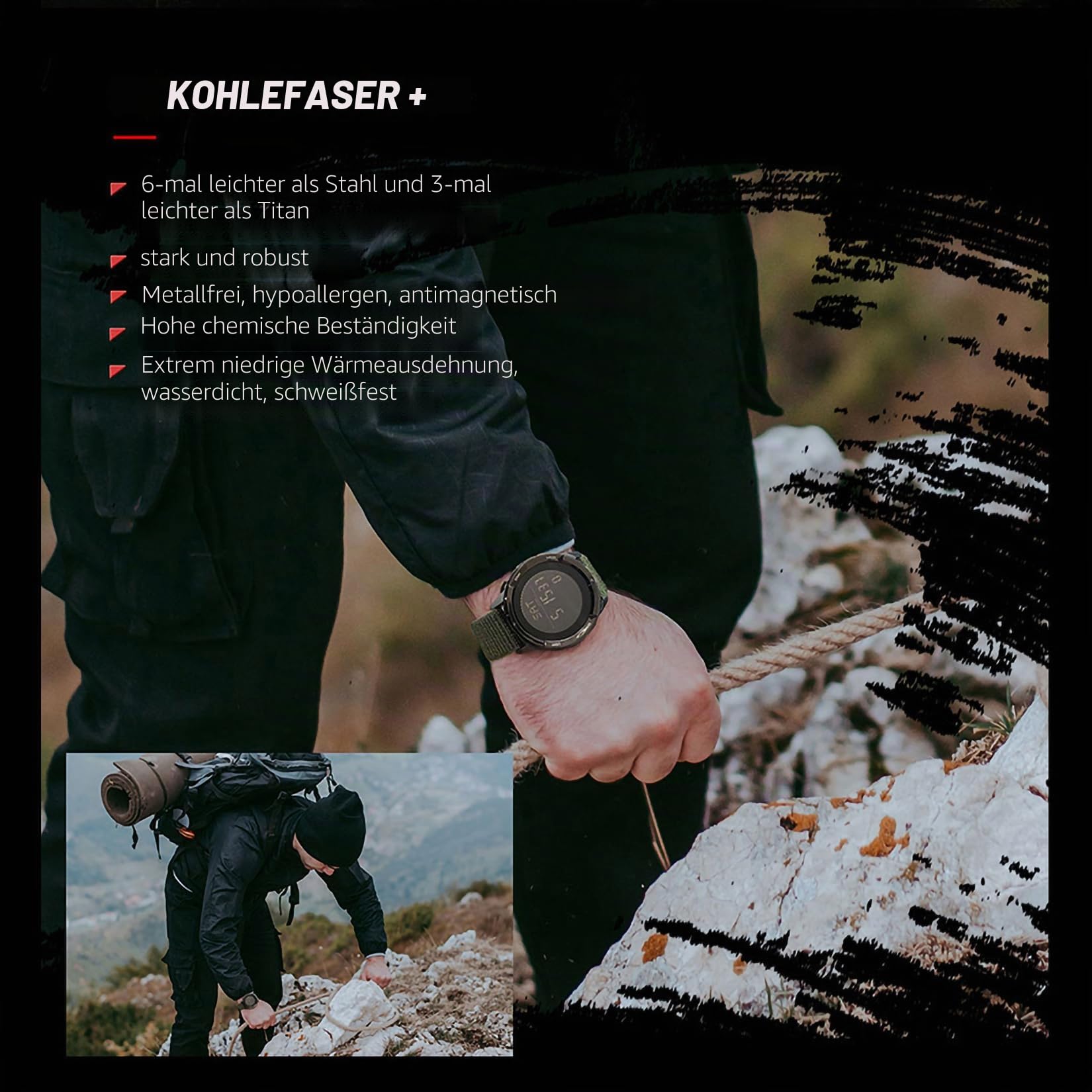 DIDITIME Taktische Uhren für Männer, Militärische Uhren für Männer, Wasserdicht 164FT, Fitness Uhr, Herren Digital Uhren mit Kompass, Metronom, Schrittzähler, Leichte Atmungsaktive Nylon Uhr