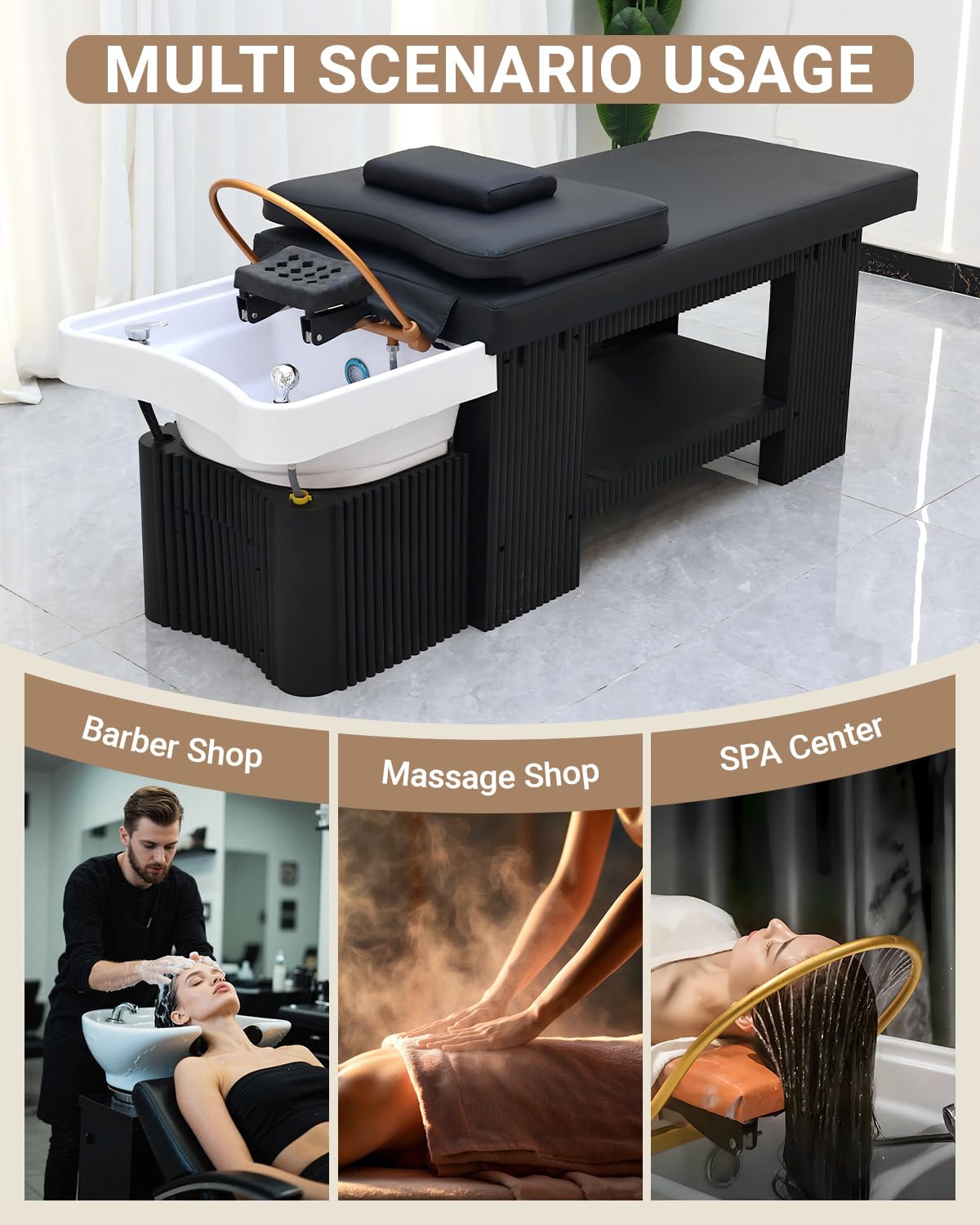 Lettino per Shampoo, Lettino per Massaggi Head Spa con Vaporizzatore Da 2,5 L, Lettino per Massaggi con Sistema Di Circolazione Dell'Acqua, Ciotola per Shampoo In Acrilico, Attrezzatura Head