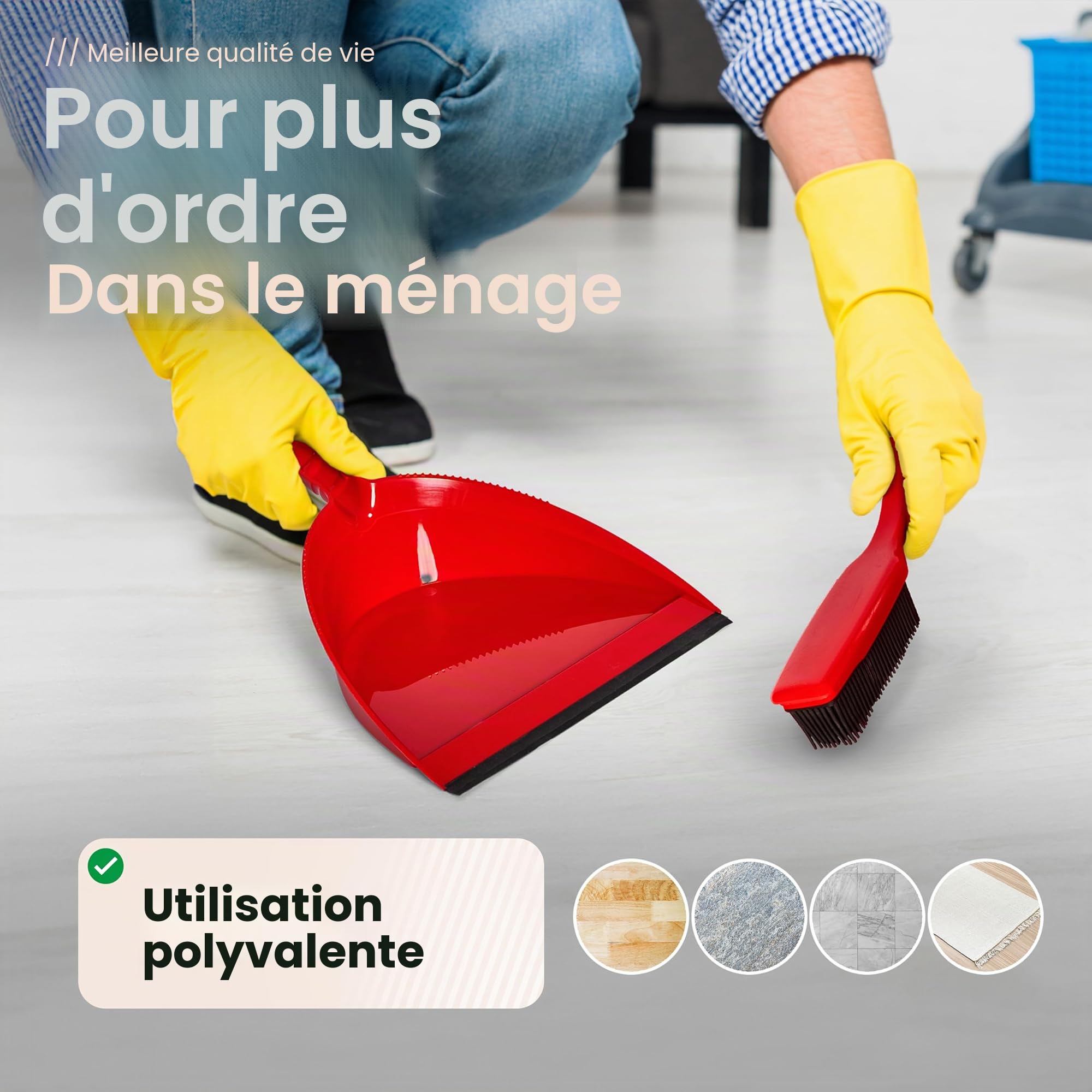 Novaliv Balai en Caoutchouc avec Manche à Piquer et Balayette - Set de Coiffeur - Épilateur pour Chien - Broom - Parquet - Pour l'Intérieur - Extracteur de Tapis