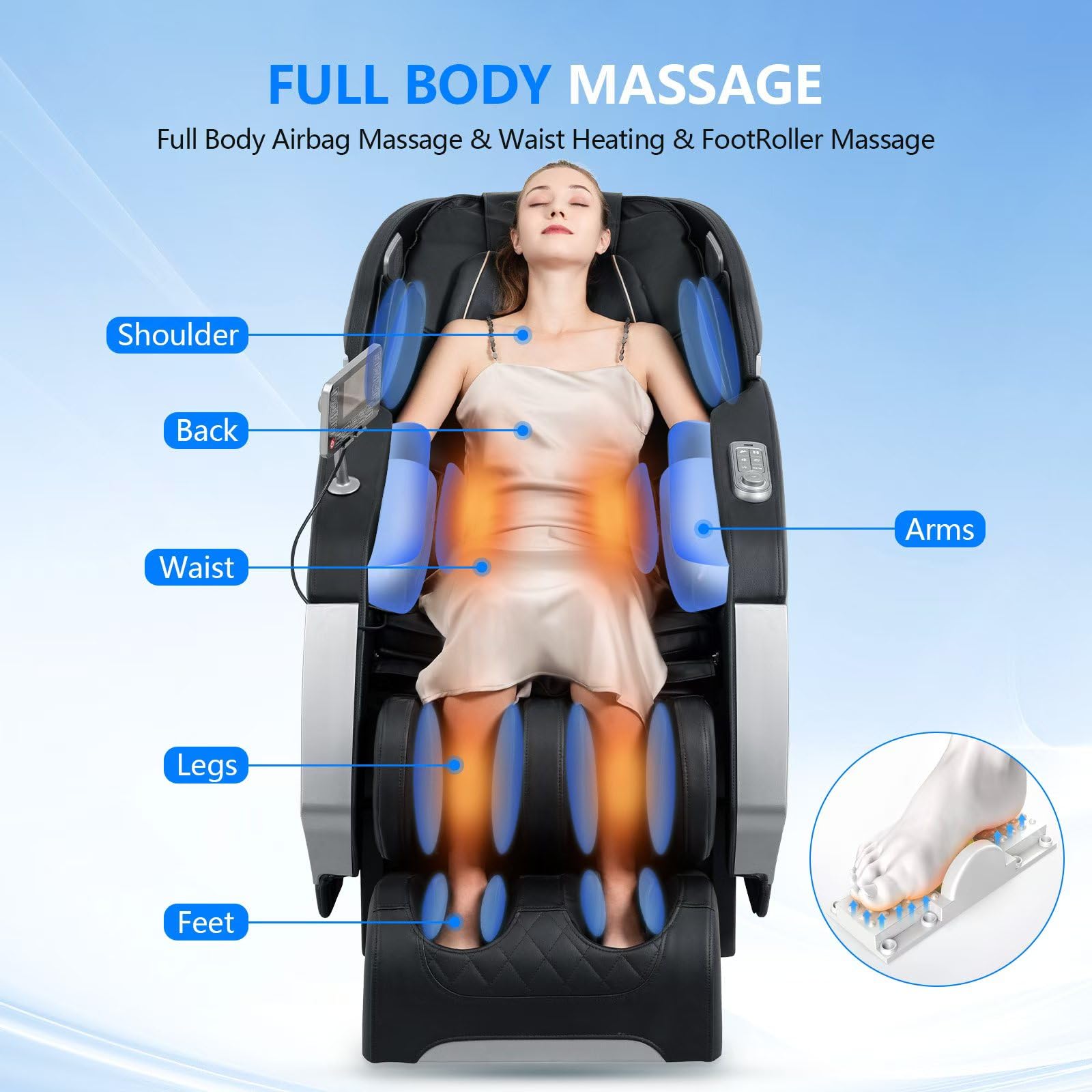 Fauteuil de Massage électrique Zero Gravity - Fauteuil de Massage Shiatsu inclinable avec roulettes pour Les Pieds - Système de Massage à l'air - Thérapie par la Chaleur intégrée