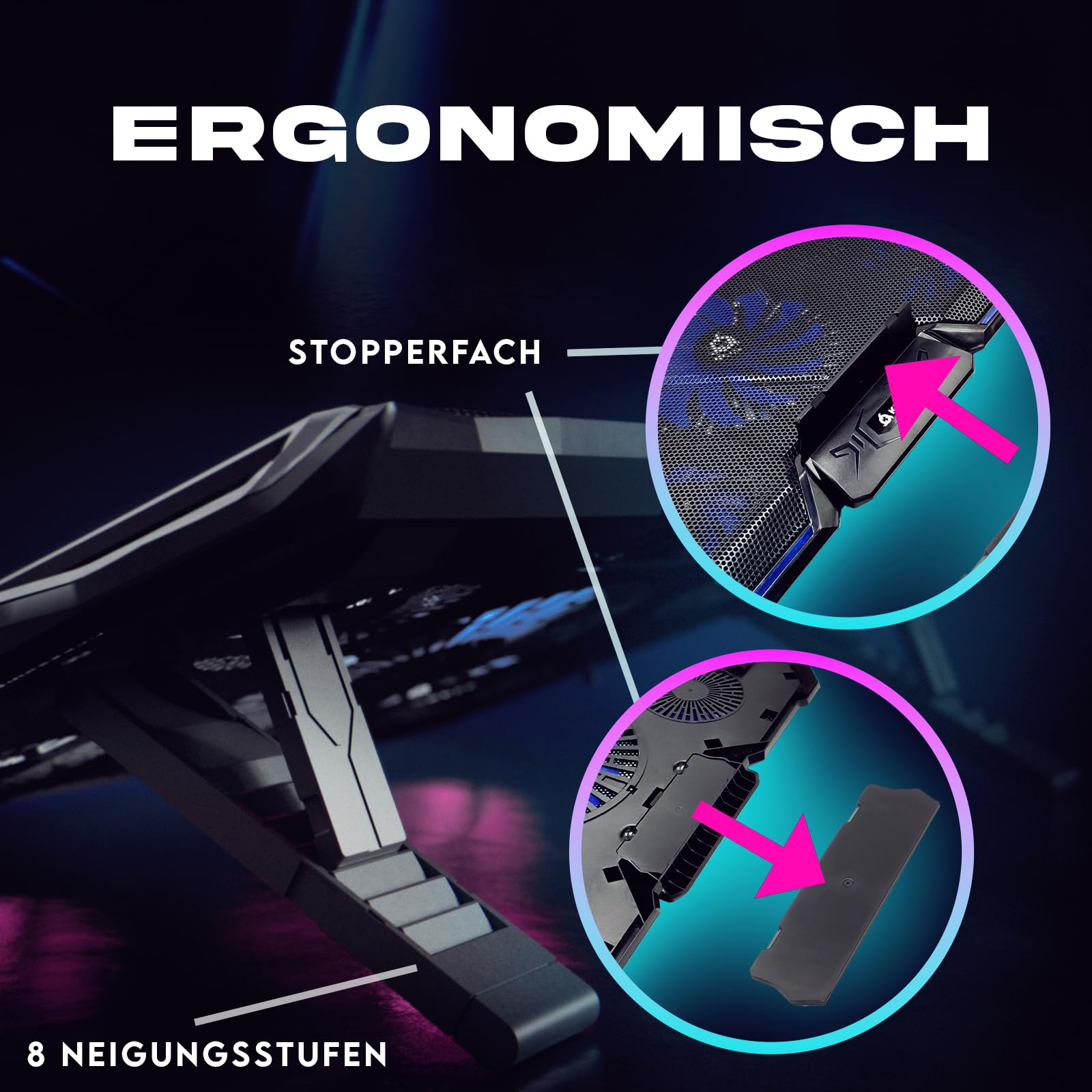KLIM Cyclone - Laptop Kühler - NEU - Ständer - Maximale Kühlung - Verhindere Ãœberhitzung - Schütze Dein Laptop - 5 Lüfter 2200 & 1200 RPM - Cooling Pad für Computer PS5 PS4 Xbox One - Blau