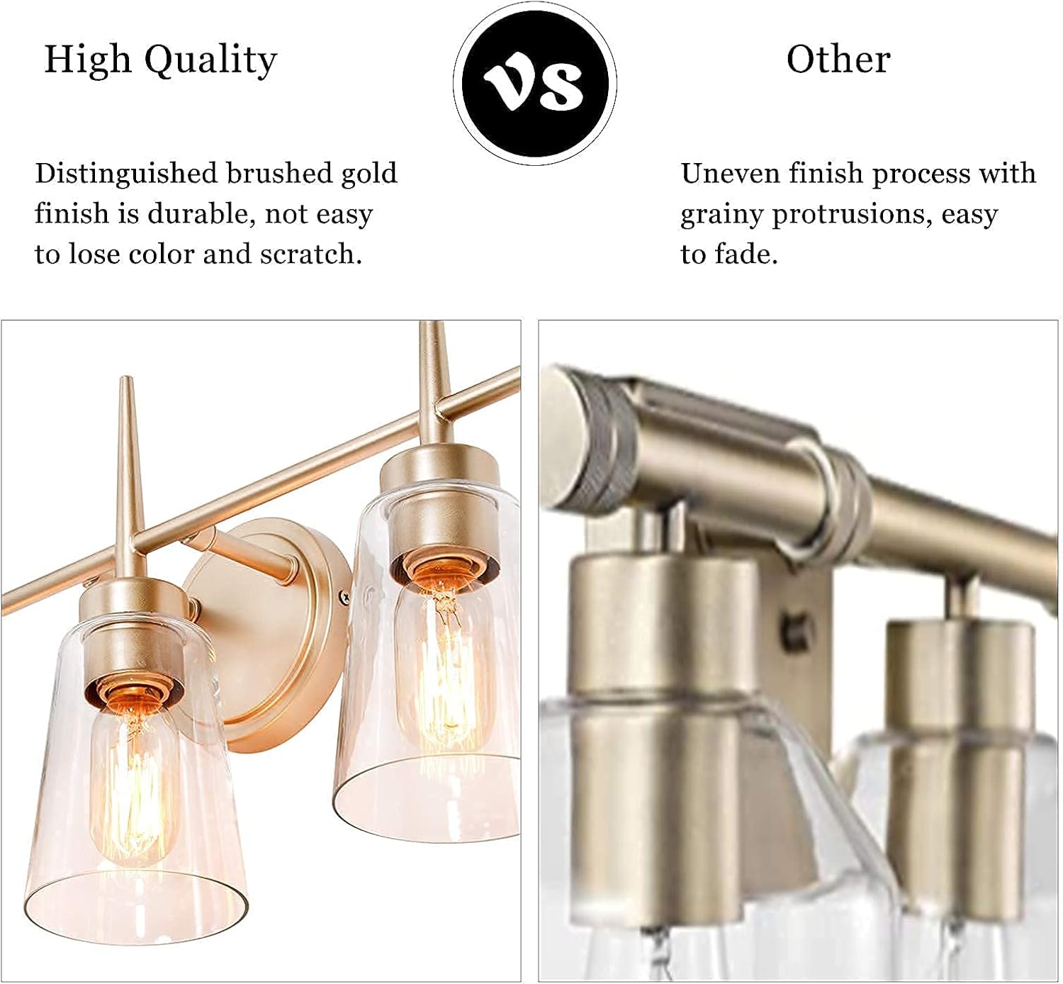 classy leaves Bathroom Light Fixtures, 3-Light Bathroom Vanity Light, Gold Bathroom Light Fixtures with Clear Glass Shades for Makeup Dressing Table (20’’ L x 6’’ W x 11.5’’ H)