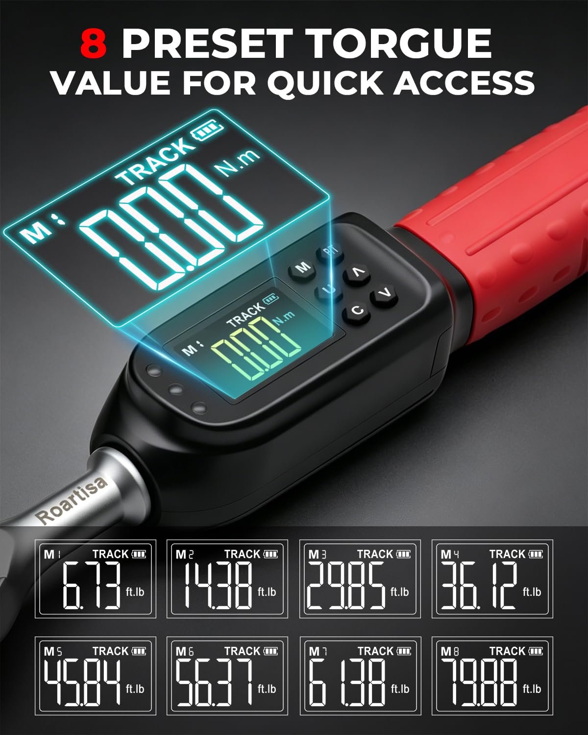 Llave dinamométrica digital de 3/8, ± 2% de alta precisión con zumbador y notificación de flash LED, 5 unidades y 8 preajustes de memoria (3.09-62.69 pies libras/4.2-85 N.m)