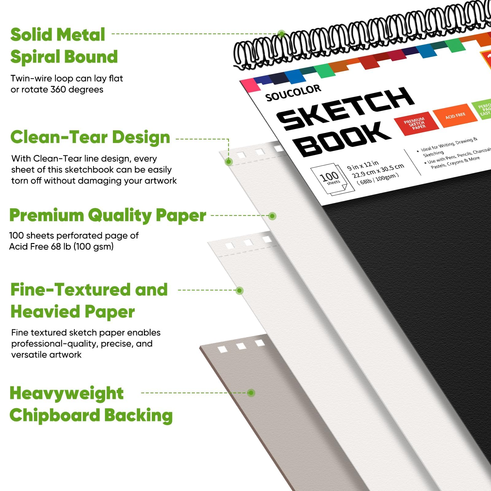 Soucolor Sketchbook - 100 Sheets for Artists -7