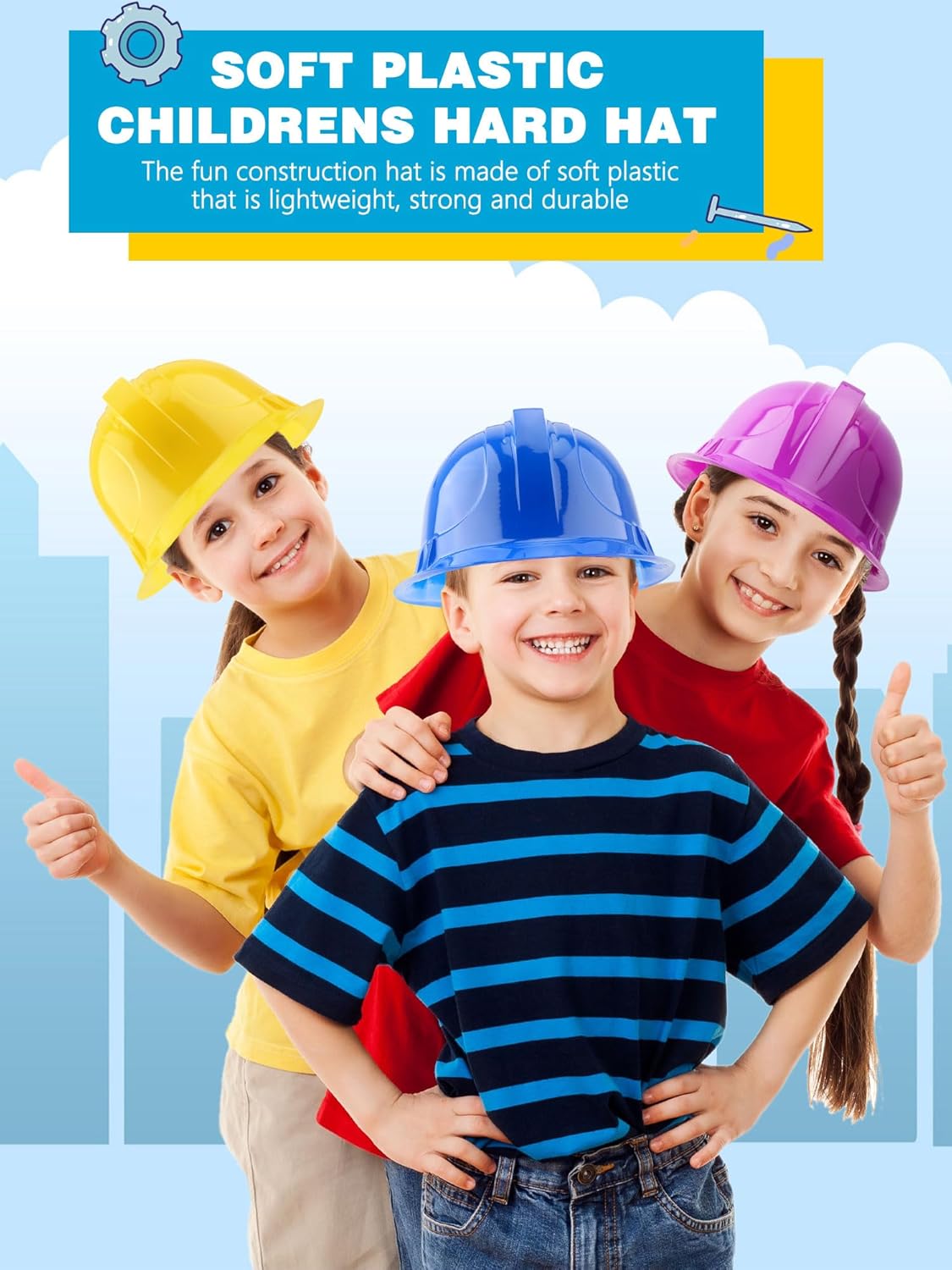 60 Pcs Kids Construction Party Hats Bulk Worker Caps Construction Hard Hats for Child Halloween Dress Up Party Cosplay, 10 Colors - Image 5