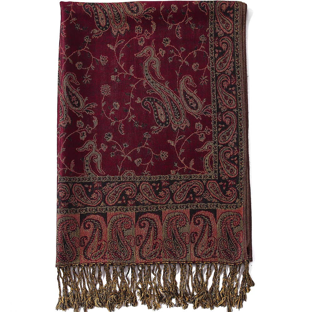 BecoloredBecolored Paisley Flowers Borders Pattern Pashmina Silk Scarf Shawl Wrap Blanket Reversible Comfortable With Fringes