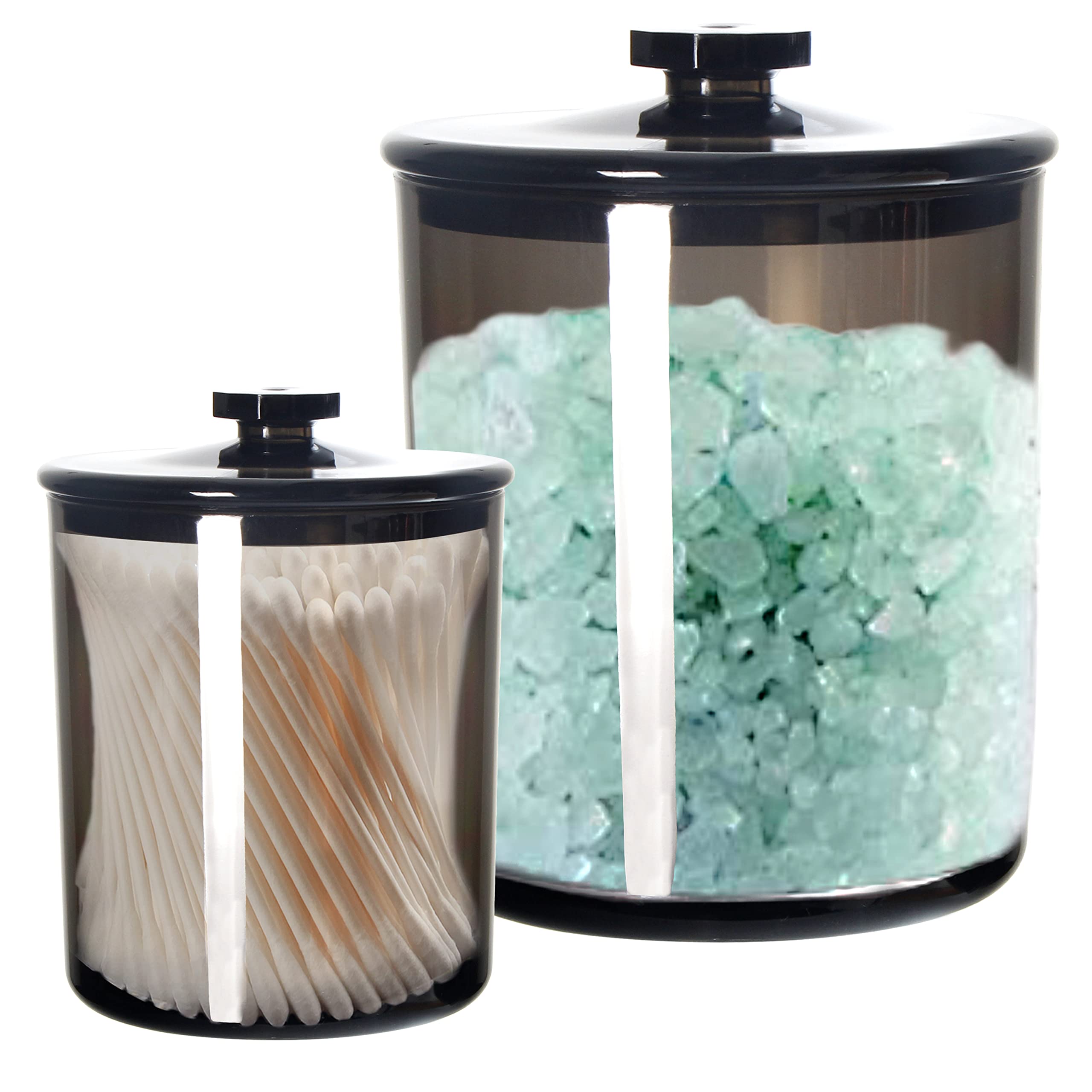 Rangement plastique pour salle de bain Youngever lot de 2 pots apothicaire noir