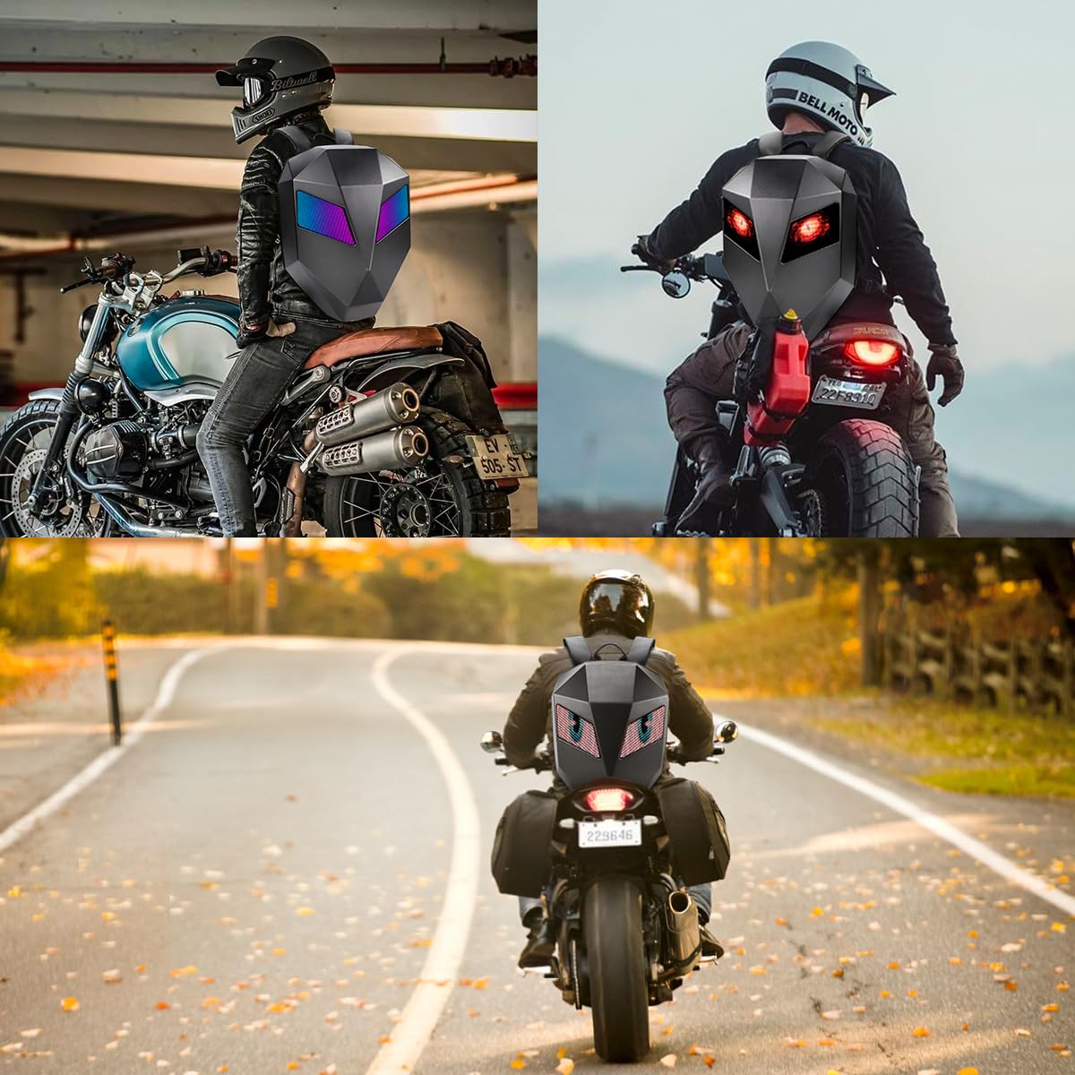 Mochila de Motocicleta LED para Hombre, Negro, 36 x 18 x 48 cm, Impermeable, con Pantalla LED Programable de 48 x 48