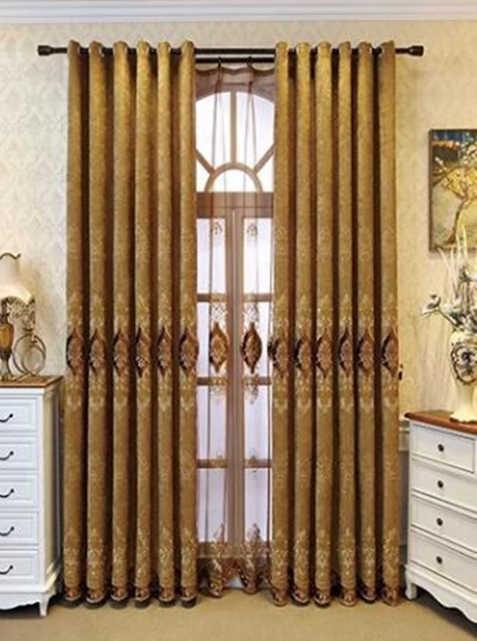 Zasłony termiczne 213 cm długości, kwiatowy wzór zasłony zaciemniające do salonu, khaki, 88 szer. x 213 cm dł