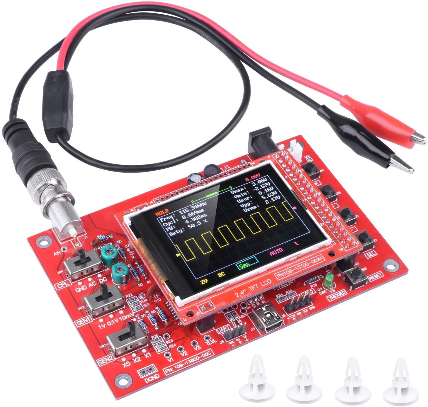 ARCELI Pocket-Size Digital Oscilloscope Kit Open Source 2.4 inch TFT 1Msps with Probe, Assembled Version (Unwelded)
