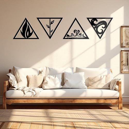 Arte de pared minimalista de madera de cuatro elementos, símbolos de 4 elementos, decoración de pared, letrero vectorial de fuego, agua, tierra,