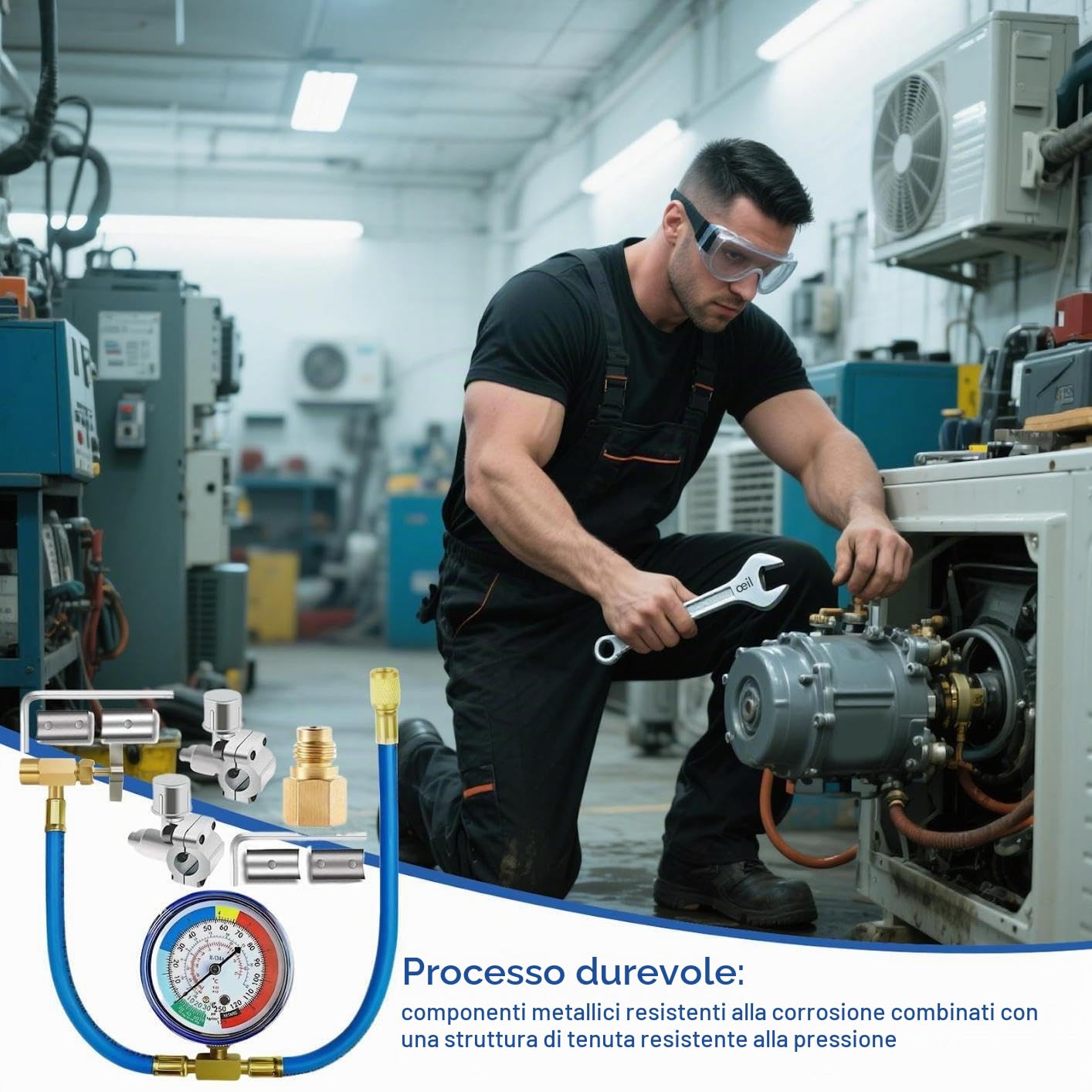 Kit di ricarica per aria condizionata, kit di ricarica AC – set di tubi con valvola di perforazione e punta per gas refrigerante manutenzione stagionale officina domestica uso