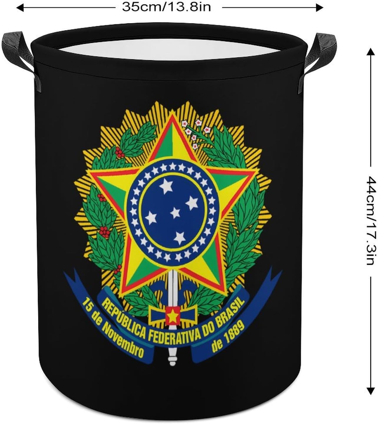 Coat of Arms of Brazil Novelty Collapsible Laundry Baskets Waterproof Clothes Hamper Storage Bins with Handles 13.8"x13.8"x17.3" 17.3"x17.3"x17.3"