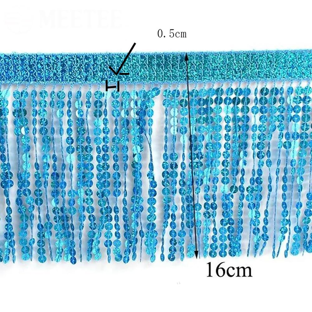 16cm x 10 Yard Fransenborte mit Pailletten Fransenband Paillettenborte zum Annähen Quastenbesatz Glitzer Quastenbesatz Borte Tirm Tanzfransen Nähzubehör Pailletten FransenRot
