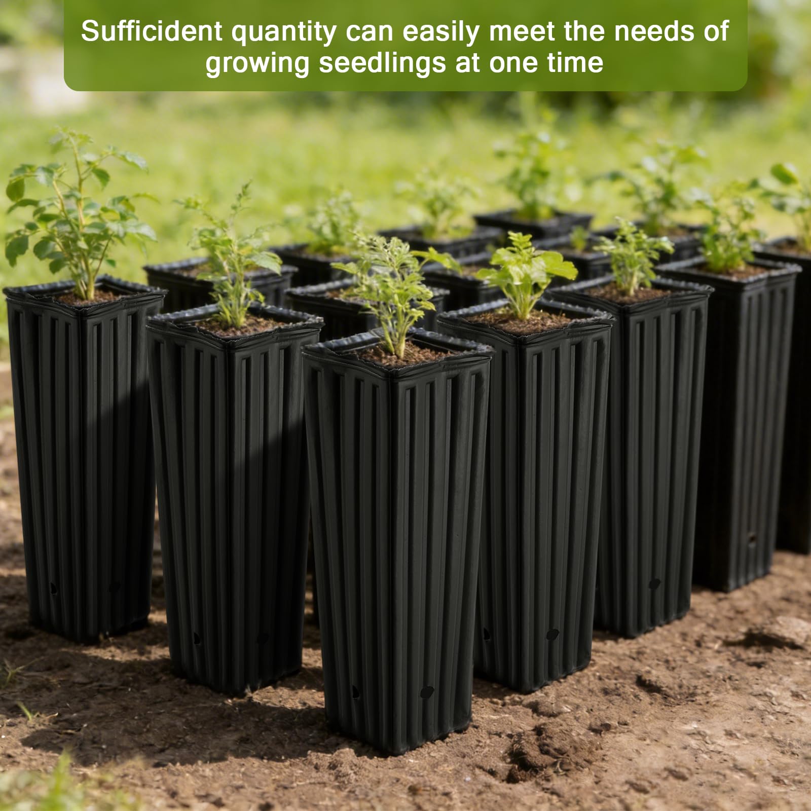 Lot de 50 pots de fleurs en plastique noir de 30,5 cm de profondeur pour plantes avec trous de drainage, conteneurs de démarrage de graines pour intérieur et extérieur