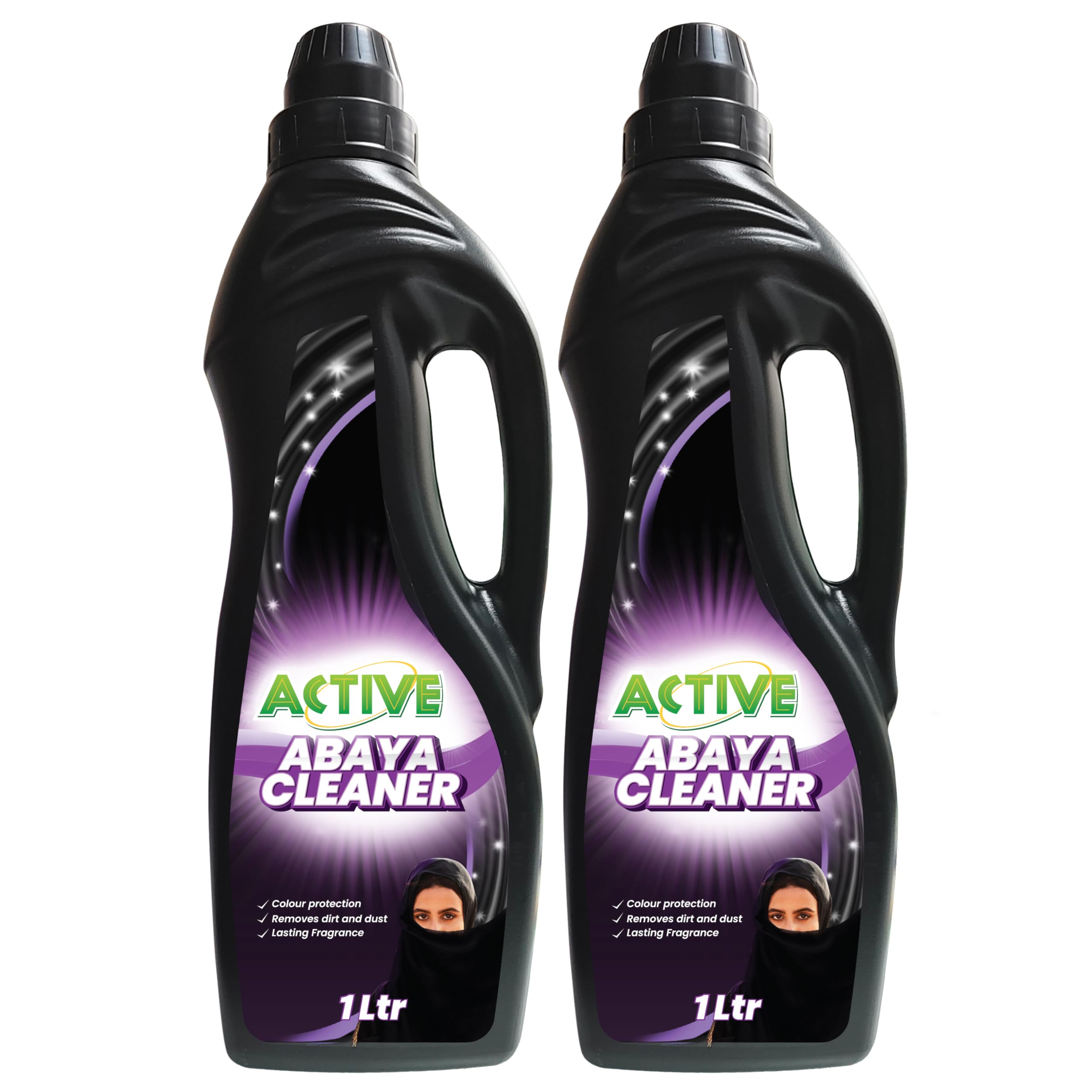 ACTIVE ABAYA WASHING LIQUID - 1 LTR | LAUNDRY DETERGENT FOR BLACK AND DARK COLORS | TOP & FRONT LOADING MACHINES - LONG LASTING FRAGRANCE WITH 2X POWER Vs POWDER. (PACK OF 2 PROMOTION)