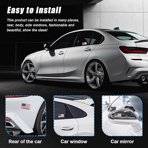 Miniatura 5 de Dickno 2 calcomanías de metal 3D de bandera estadounidense, aleación de aluminio, emblema de automóvil, bandera patriótica de estrellas, rayas,