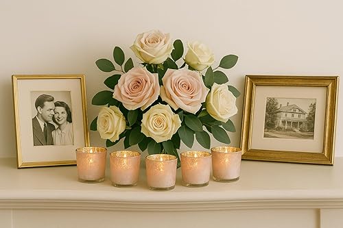 Miniatura 10 de Koyal Wholesale Juego de 12 portavelas votivas de vidrio de mercurio esmerilado de 3 pulgadas de alto, color rosa esmerilado, juego de 12,