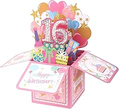 Happy 16th Birthday Pop-Up Card, Shiny 3D Pop up with Envelope & Greeting Creative Boxed Birthday Sweet Cards Best 16 Year Old Girl Daughter Granddaughter Gift Decoration from Mom Dad
