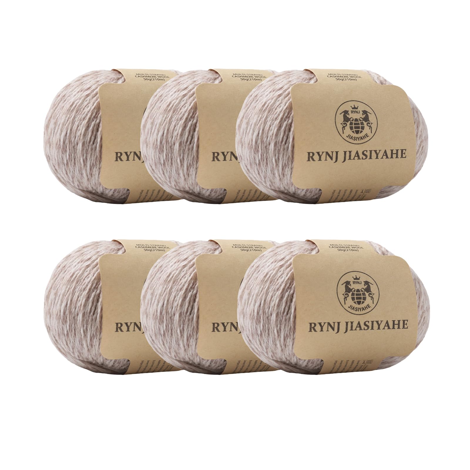 RYNJ JIASIYAHE Wool Yarn Inner Mongolian Cashmere Blend Yarn, Cashmere Yarn for Crocheting, 6-Ply Warm Soft Luxurious Hand Knitting Yarn (Light khaki floral,6 Packs)