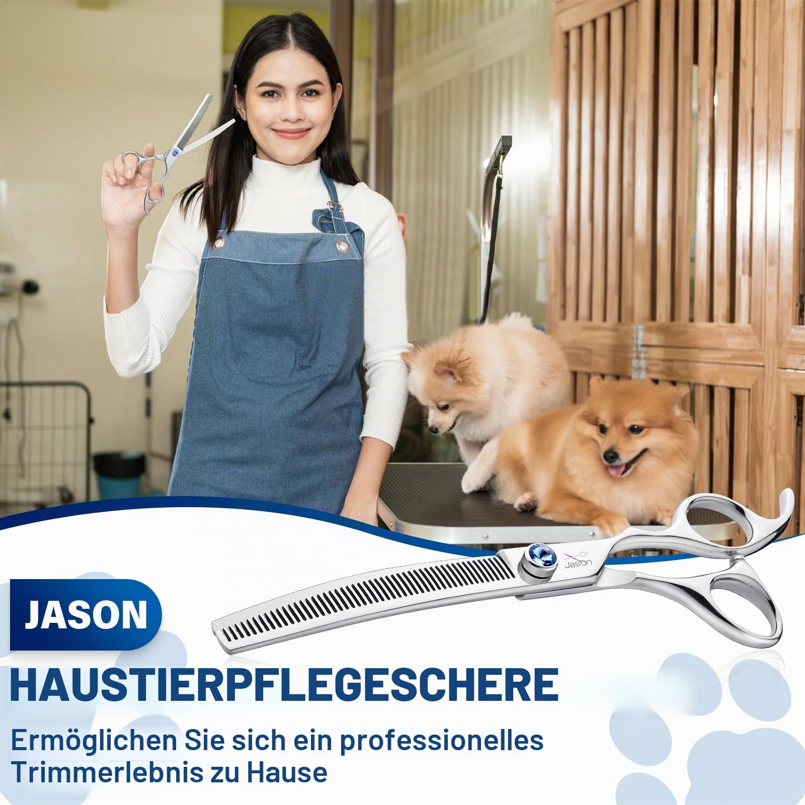 JASON Professionelle Effilierschere für Hunde - nach Unten Gebogene Ausdünnungsschere für Hunde, Professionelle Fellschere für Groomer 7 Zoll 50 Zähne aus japanischem 440C-Edelstahl
