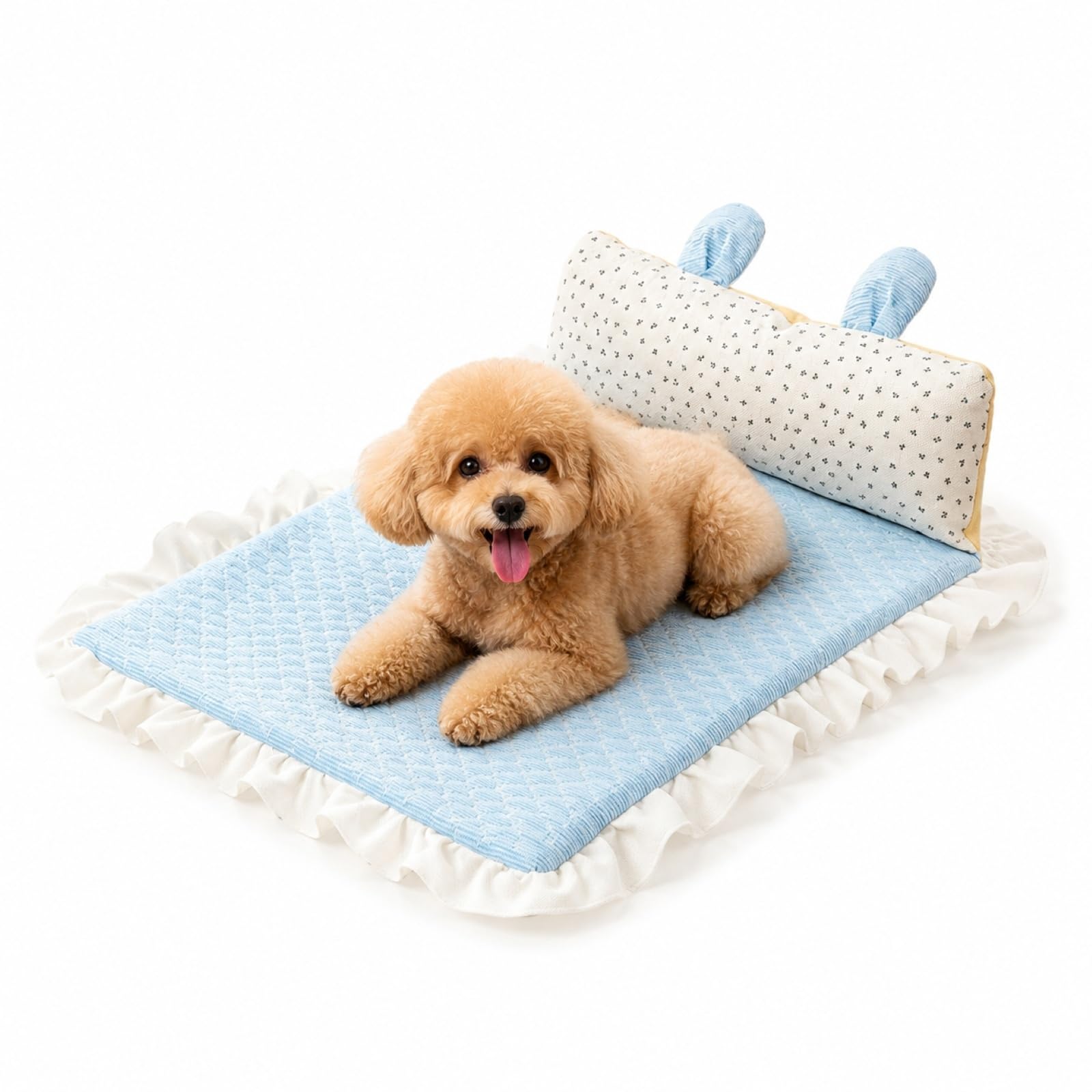 LUPEMCON Cooling Pet Mat with Bunny Ear Pillow β Soft Ice Bean Bed for Cats & Small Dogs β Summer Comfort Pad β Durable, Waterproof, Multiple Sizes & Colors(Blue,X-Large)