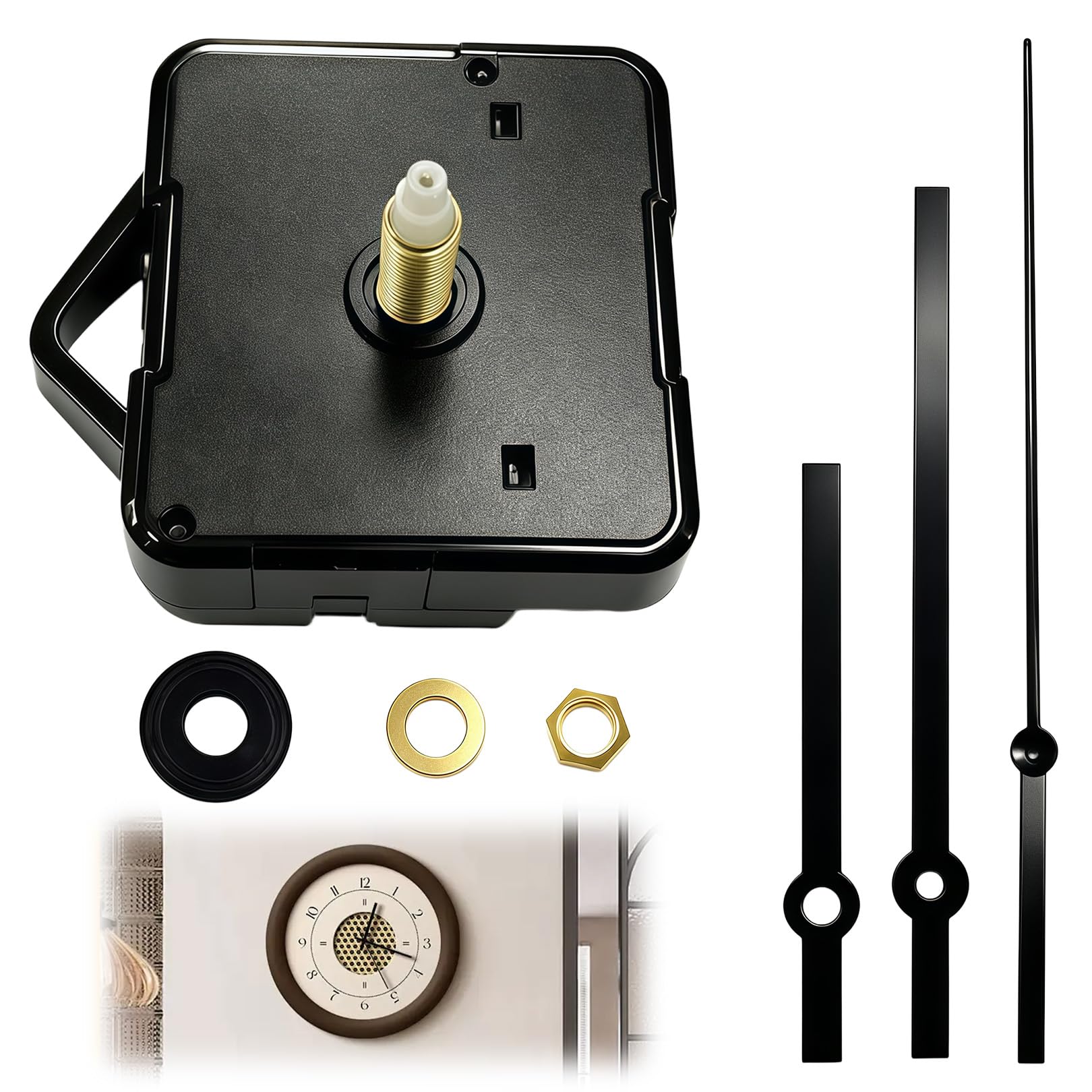 Uhrwerk für Wanduhr Lautlos,Uhrwerke zum Selbsteinbau mit Zeiger,Geräuschloses Uhrwerk DIY Uhr Ersatzteile mit Metallzeiger,Quarzuhrwerk Reparaturset,Ideal als Ersatz Uhrwerke oder Reparatur-Set (A)