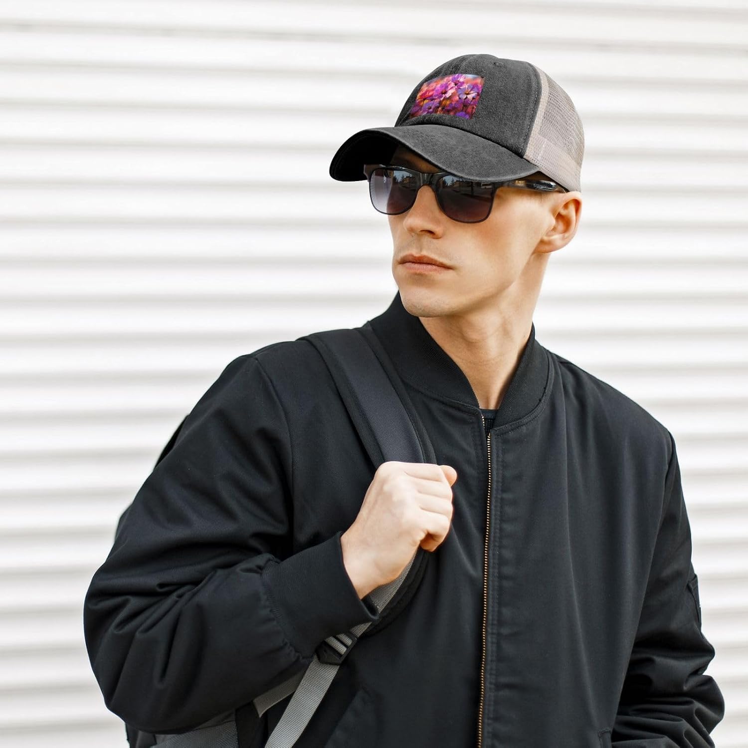 Snapback Trucker Hats Summer Flowers Cowboy Baseball Caps Adjustable Blank Mesh Ball Caps for Men Women Black