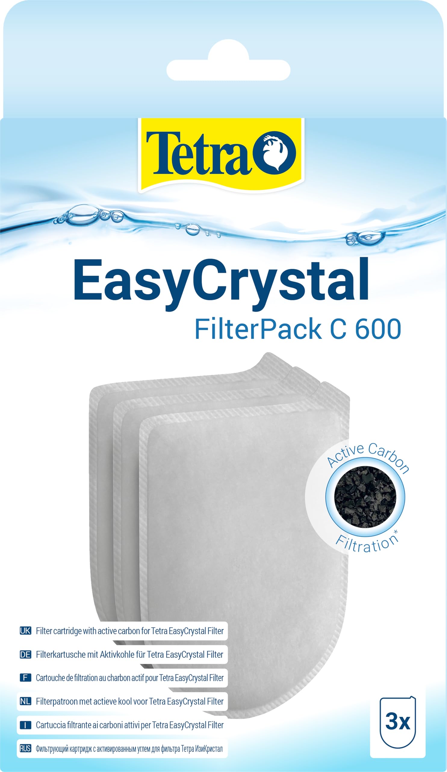Editbar 10 stuks filterpads voor Tetra EasyCrystal Filter Pack C600, filterzak met 4-laagse filtertechnologie, actieve kool, zeoliet en katoen, effectieve waterreiniging en lange hoek