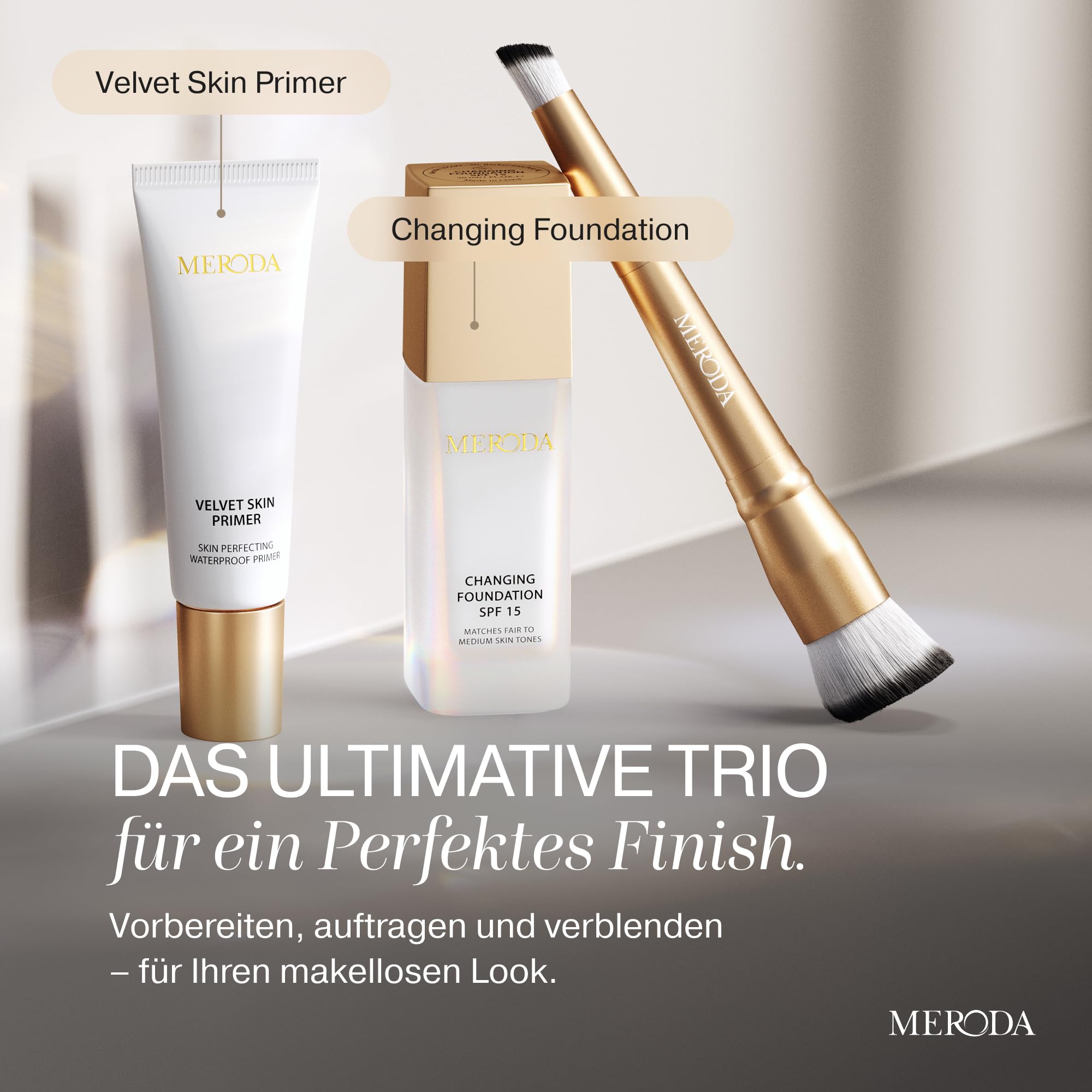 MERODA® Duo Foundation & Concealer Pinsel [2-IN-1] - Foundation & Concealer Brush - Doppelseitiger Make Up Pinsel - Multifunktionaler Schminkpinsel - Verblender Pinsel Make Up - Blending Brush Face