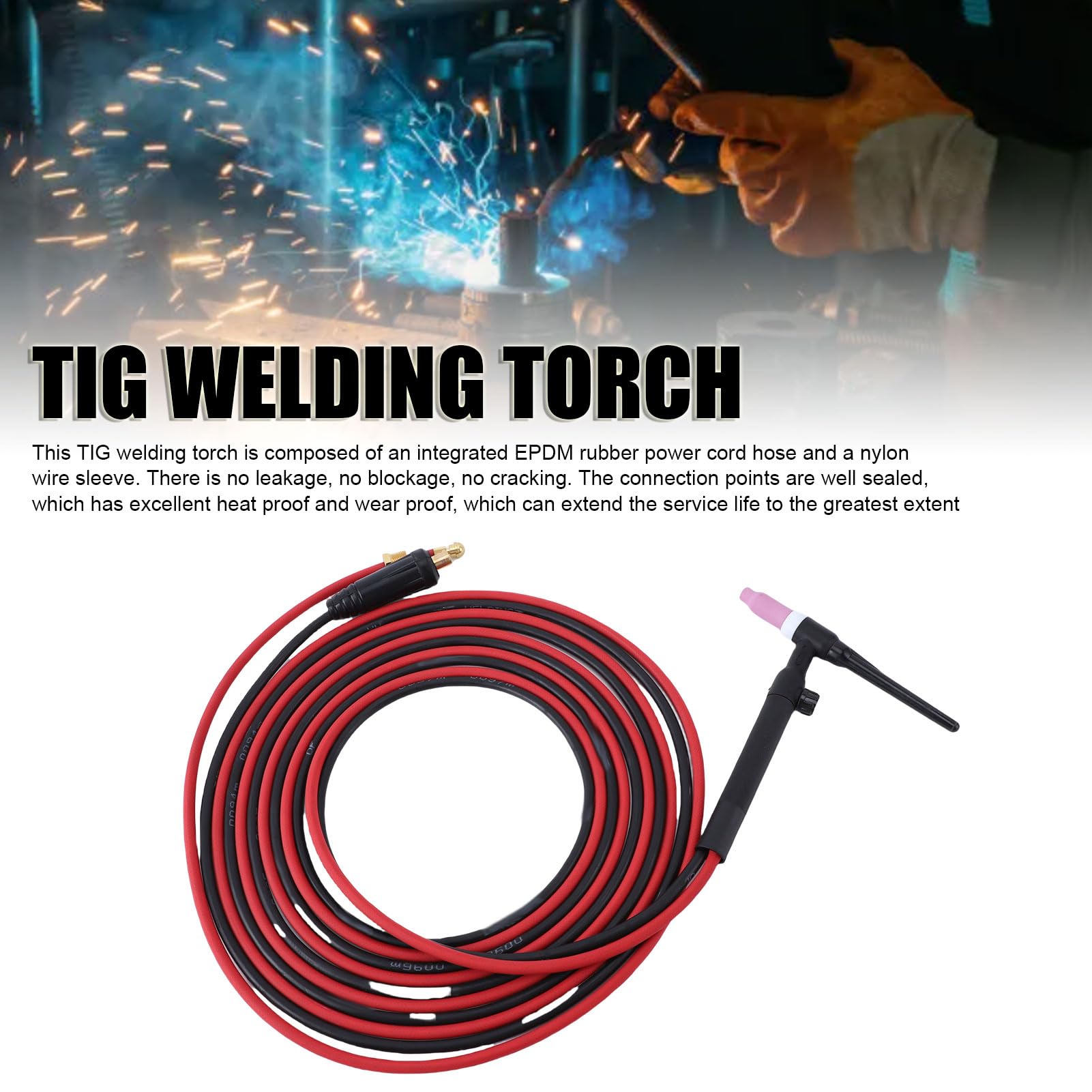 Antorcha de soldadura TIG HaloVerde de 150 A con conector de 35 a 50 mm² y manguera de goma EPDM de 8 metros para equipos de soldadura TIG MIG200, MIG250 y MIG205 Pro para