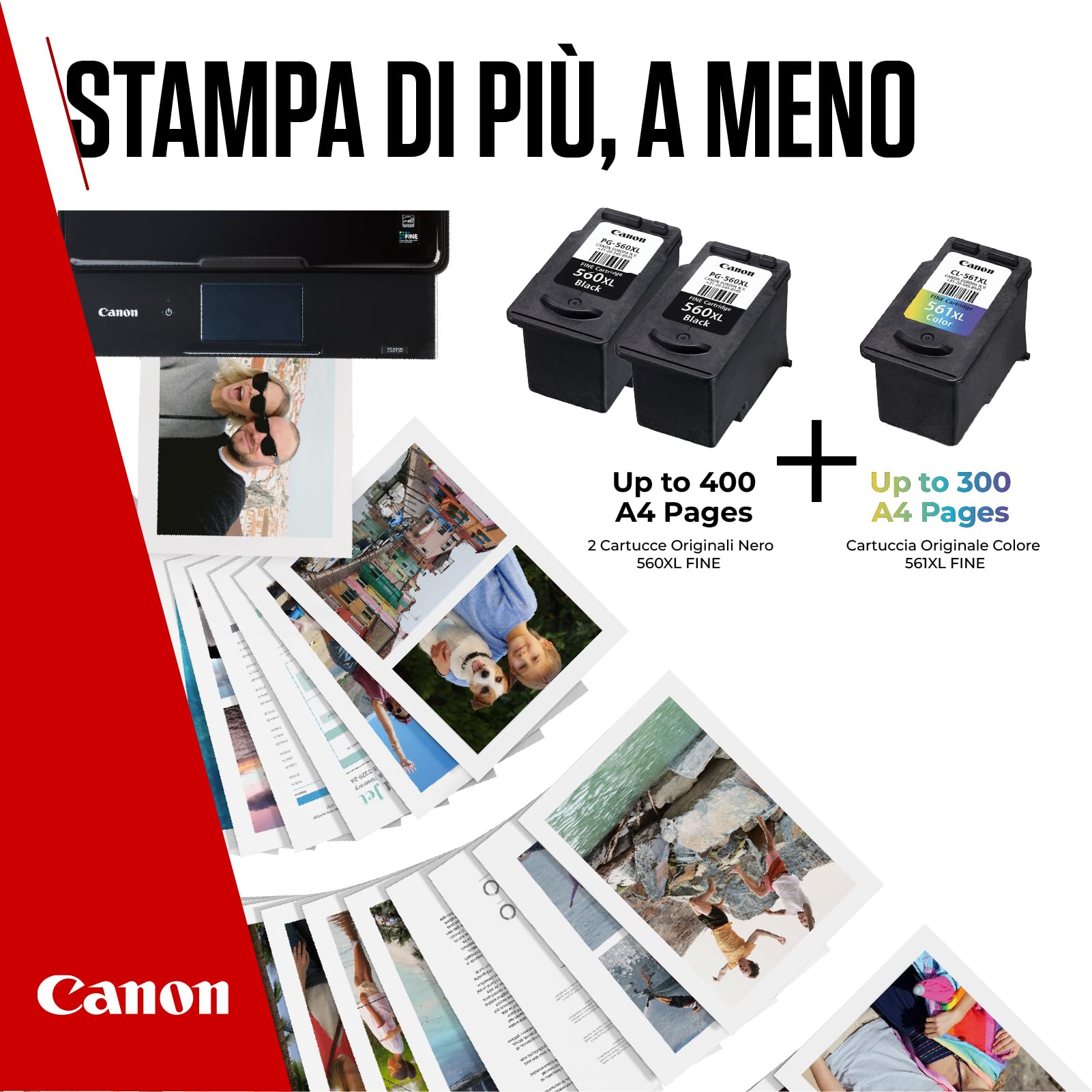 Canon Cartuccia 3 Cartucce per Stampante Originali ad Alta Capacità PG-560XL/CL-561XL (2 x Nero, 1 x Colori)
